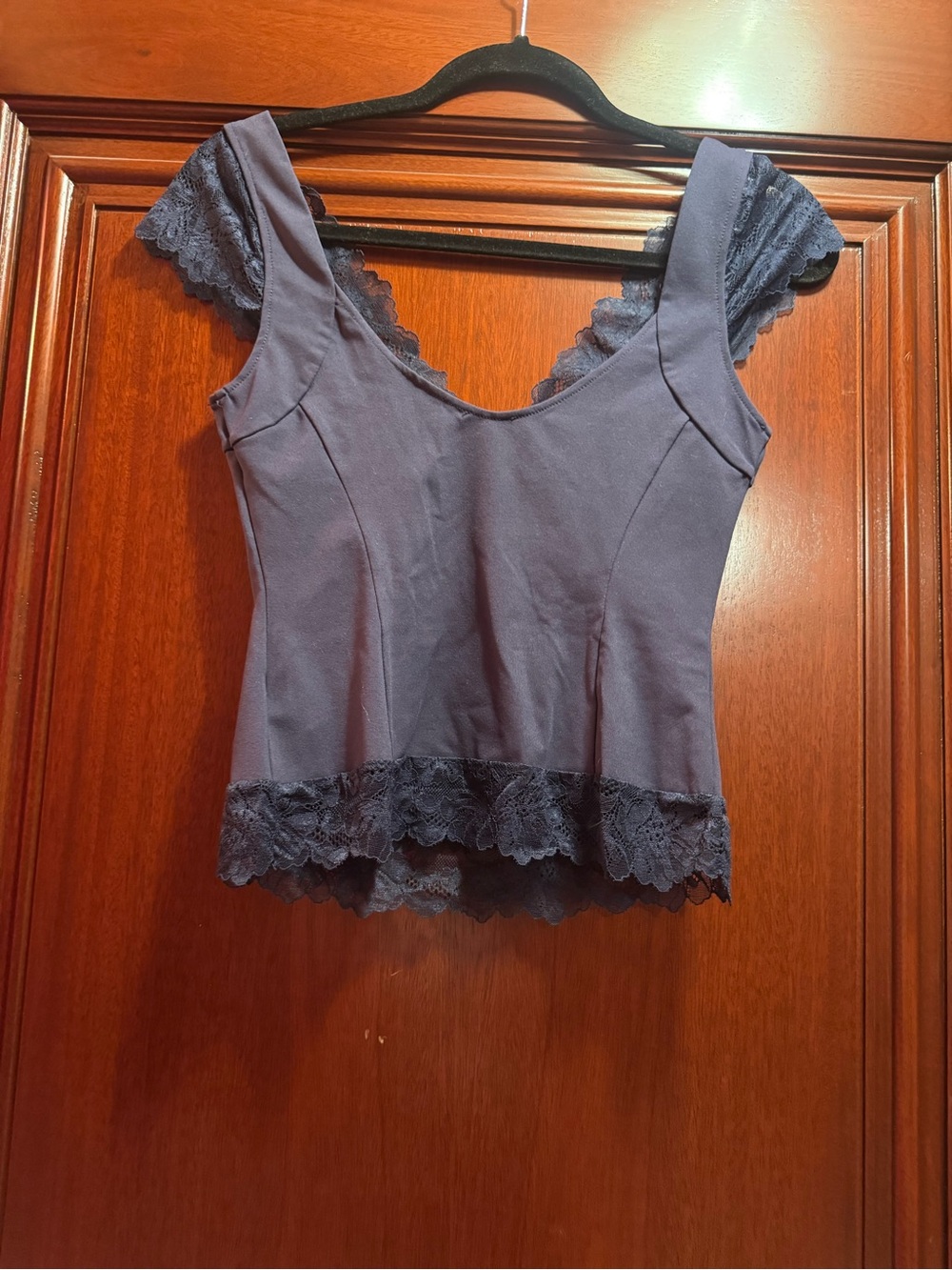 NWOT Intimately Free People Navy Lace-Trim Fitted Tee Size S - Picture 4 of 5